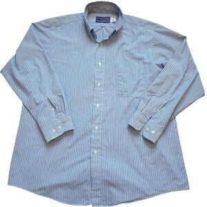 Horace Small Button Down Size 17 1/2 34/35 Blue White Striped Long Sleeve Collar